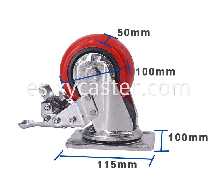 4 Inch Caster Red Pvc Wheel With Brake